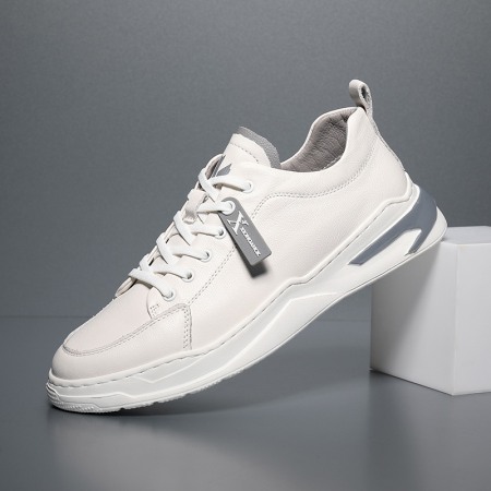Autumn New Men's Leather Casual White Hot Style Trendy Lace Up Sports Shoes